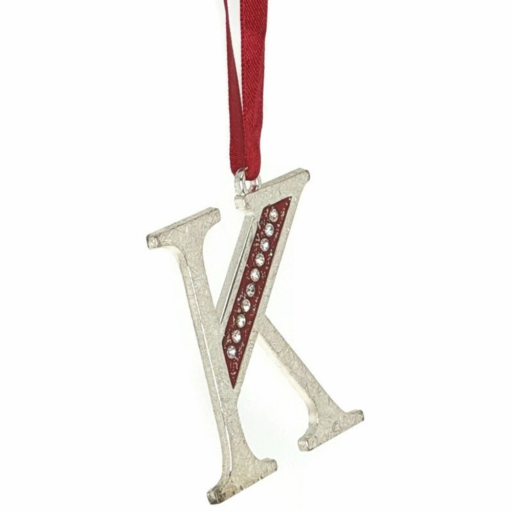 Harvey Lewis Silver Initial K Ornament with Red Accents